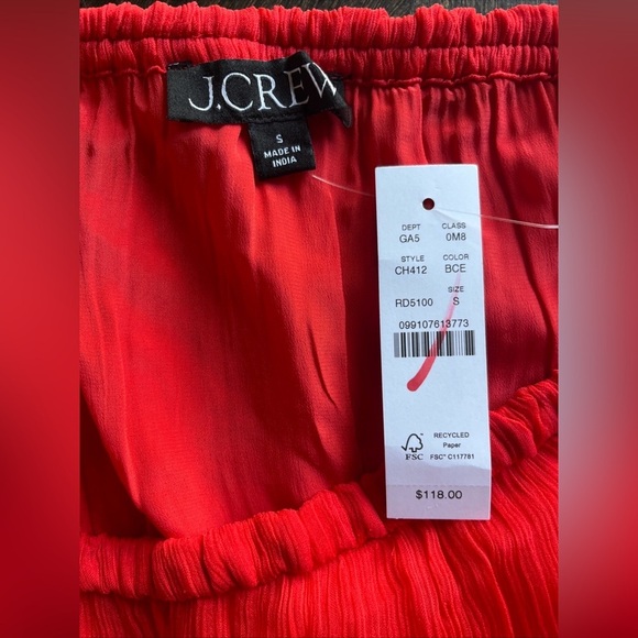 J Crew Skirt Gwyneth Layered Slip Skirt Red Crinkle Chiffon Size Small Midi - Picture 5 of 5